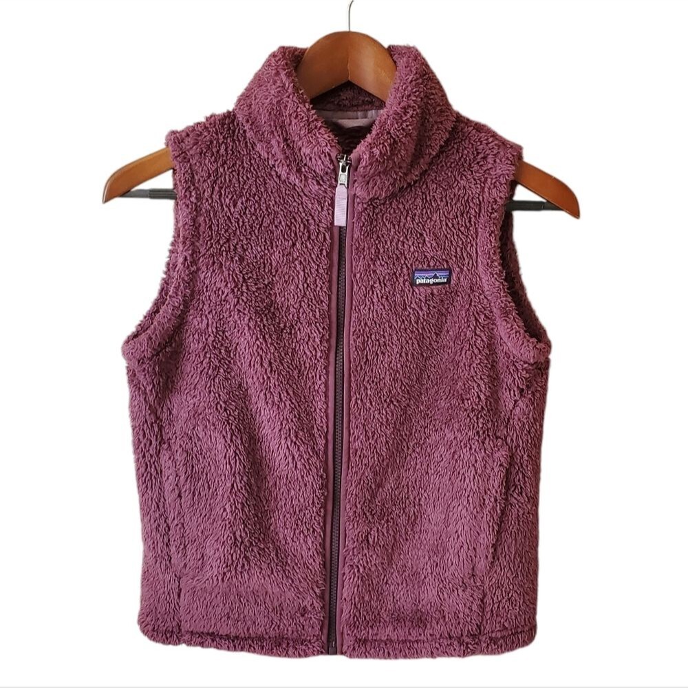 PATAGONIA WORN WEAR Fleece Sweater Vest Youth XL Plum Zip Outdoor